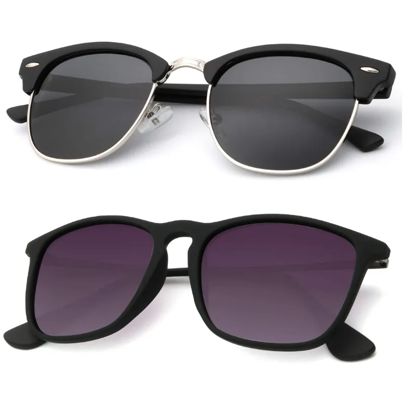 2 Pack K.Y Polarized 100% UV Blocking Semi-Rimless Sunglasses for Men & Women