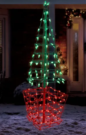 4' Green & Red Twinkling LED Tree Topiary Outdoor Decoration