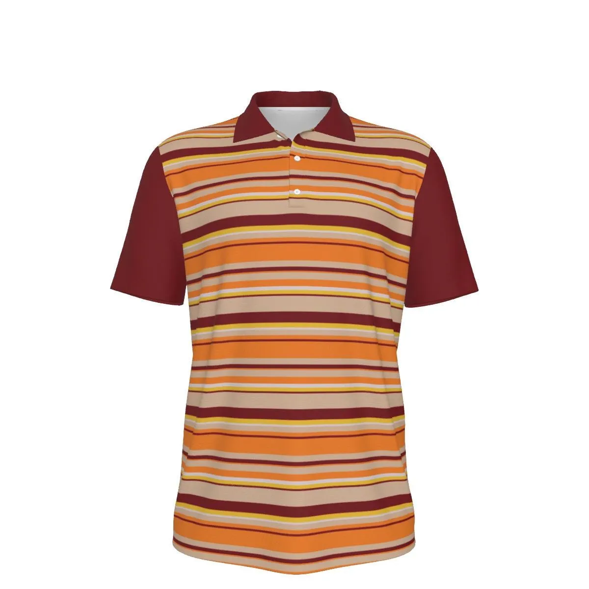 70s Style Polo Shirt Men, Men's UPF 50  Sun Protection Shirt, UV polo shirts for men, Orange Brown Stripe Polo Shirt, Retro Shirt Men
