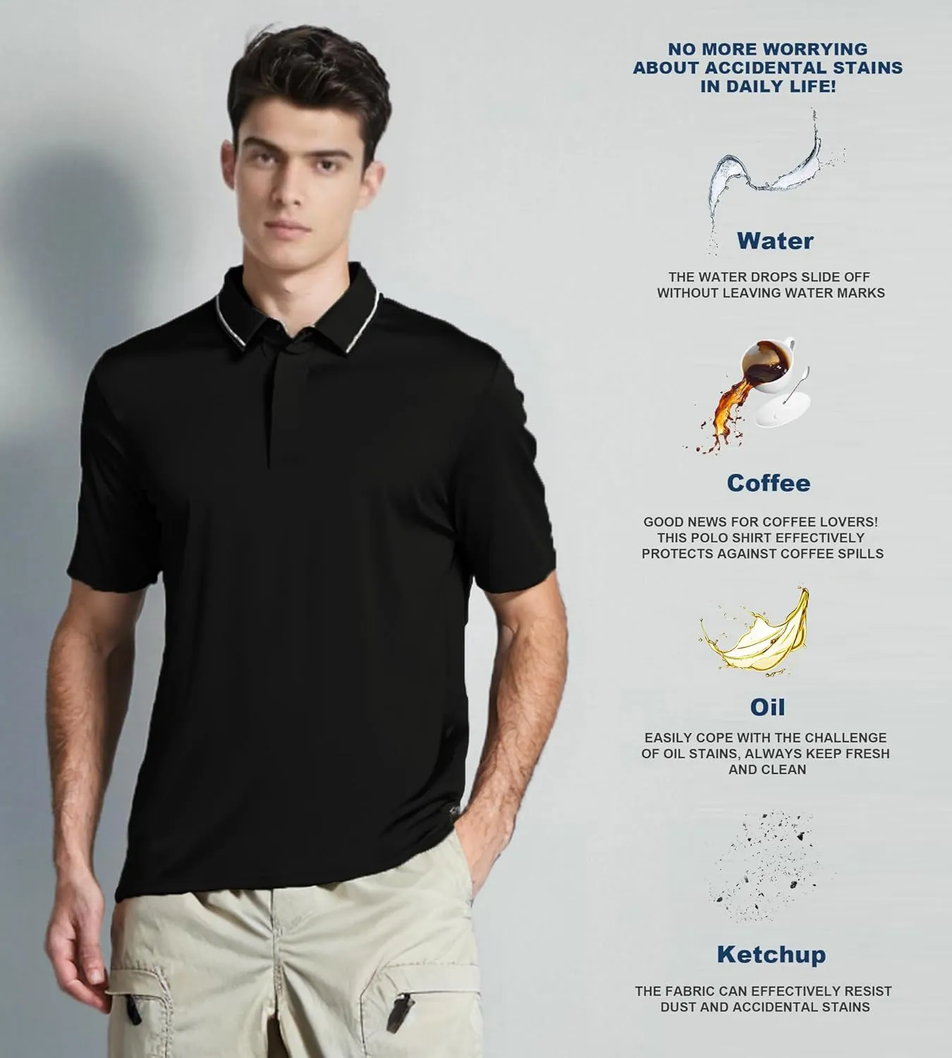 Alex Vando Mens Seamless Golf Shirt Moisture Wicking Quick-Dry Tailored Fit Polo Shirts