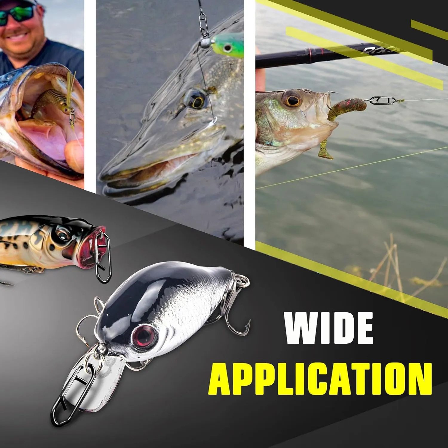 AMYSPORTS High Strength Fishing Snap Saltwater Stainless Connector Snaps Swivels Tackle Steel Power Fishing Clip Lure Quick Change Black Nickel