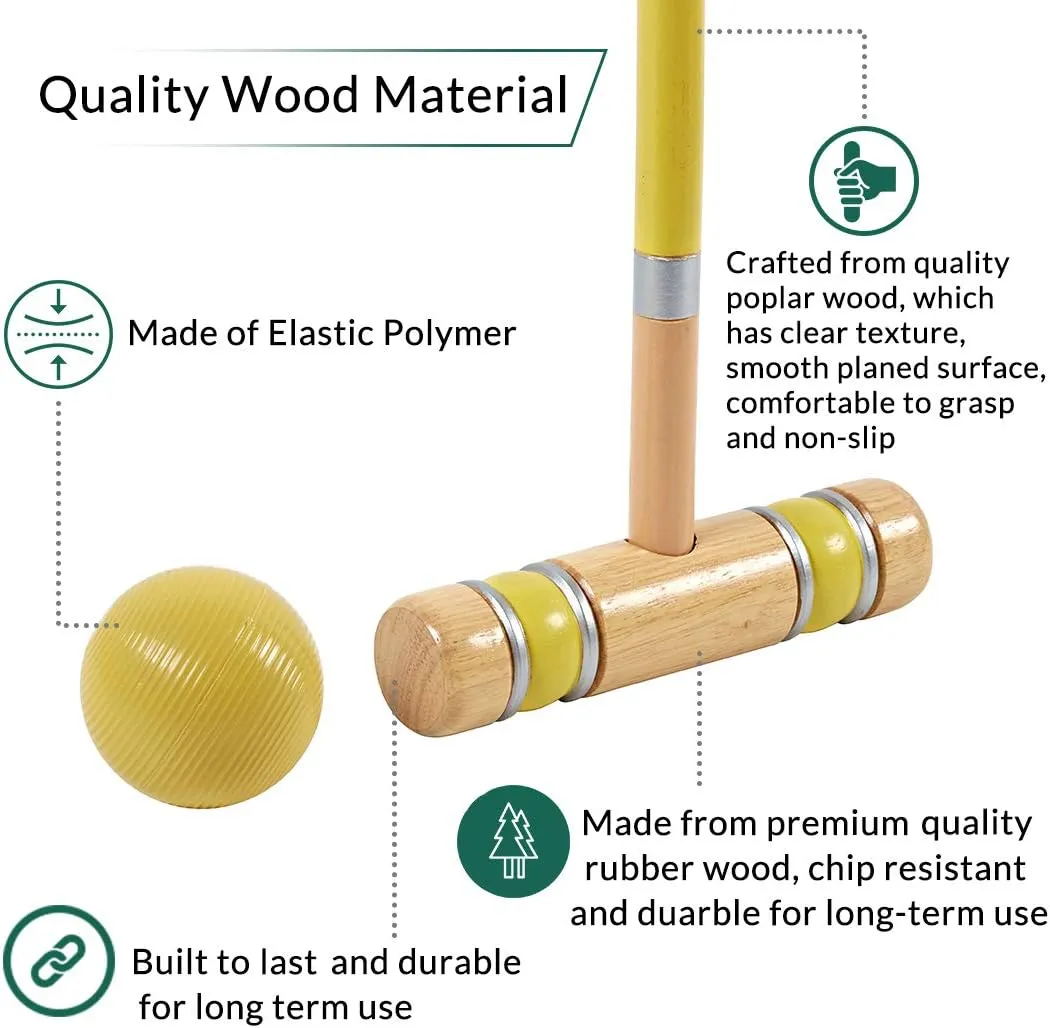 ApudArmis Six Player Croquet Set with Premiun Rubber Wooden Mallets 28In,Colored Ball,Wickets,Stakes - Lawn Backyard Outdoor Game Set for Adults/Teenagers/Family (Large Carry Bag Including)