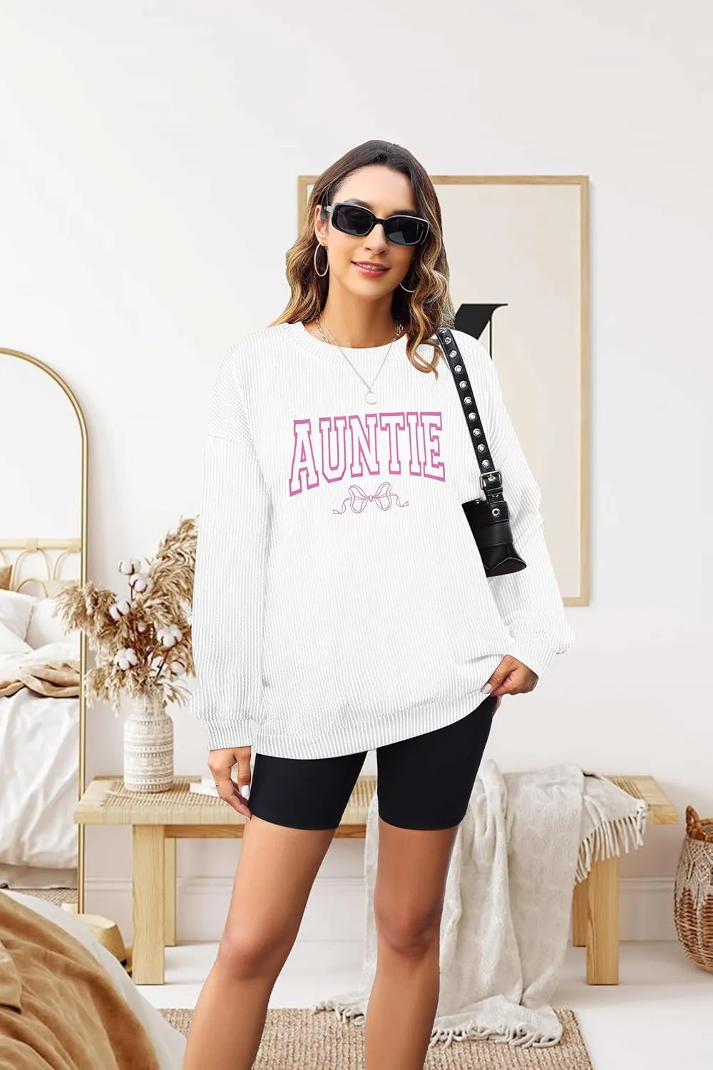 Aunt Shirt Women Auntie Shirts: Cool Aunts Club Long Sleeve Aunt Gifts Lightweight Shirt Ribbed Textured Loose Novetly Top