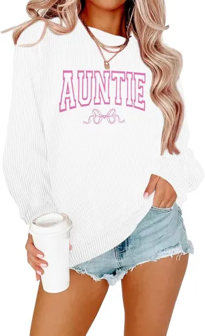 Aunt Shirt Women Auntie Shirts: Cool Aunts Club Long Sleeve Aunt Gifts Lightweight Shirt Ribbed Textured Loose Novetly Top