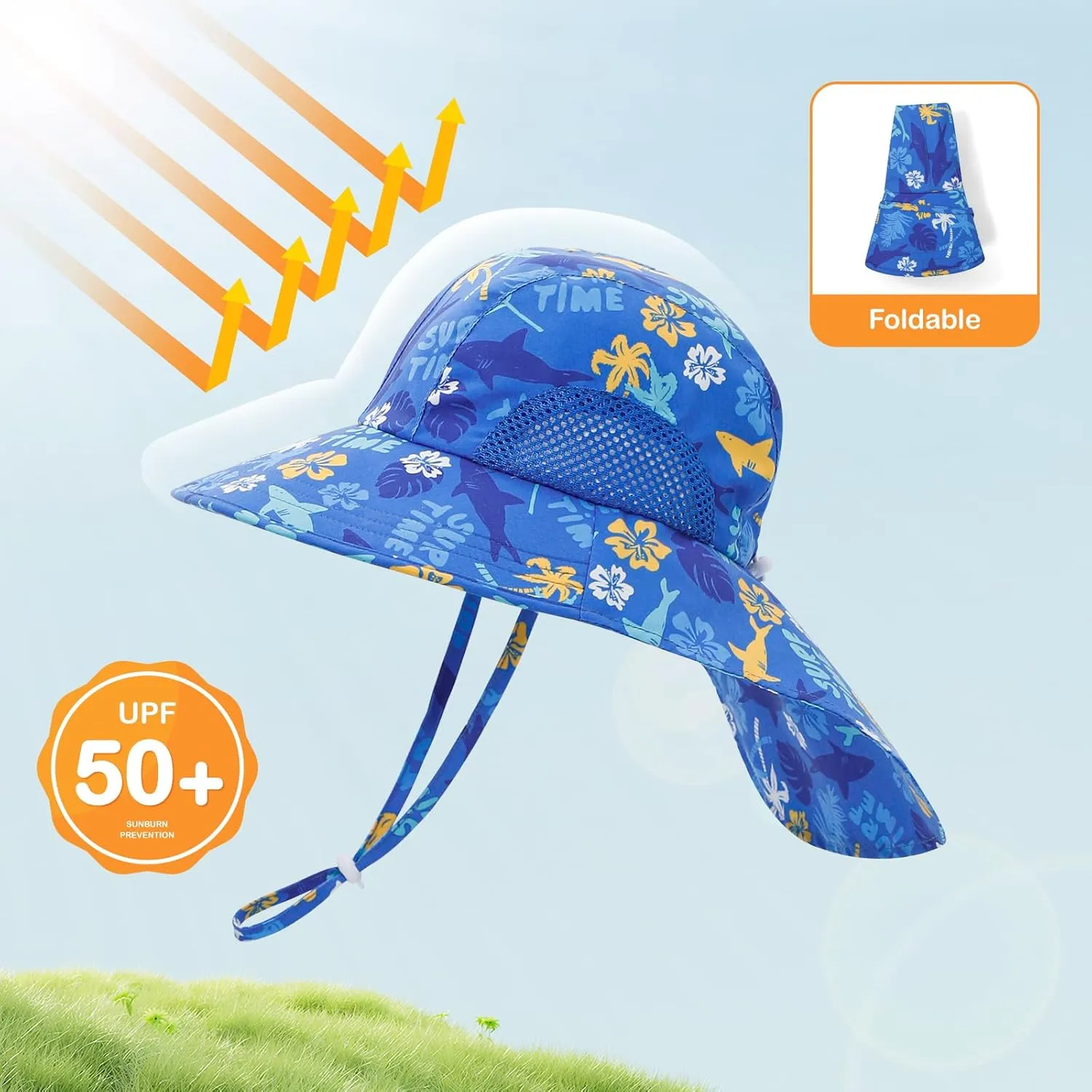 Baby Sun Hat UPF 50  Mesh Liner Toddler Bucket Hats with Wide Brim Neck Flap for Outdoor Beach Swim