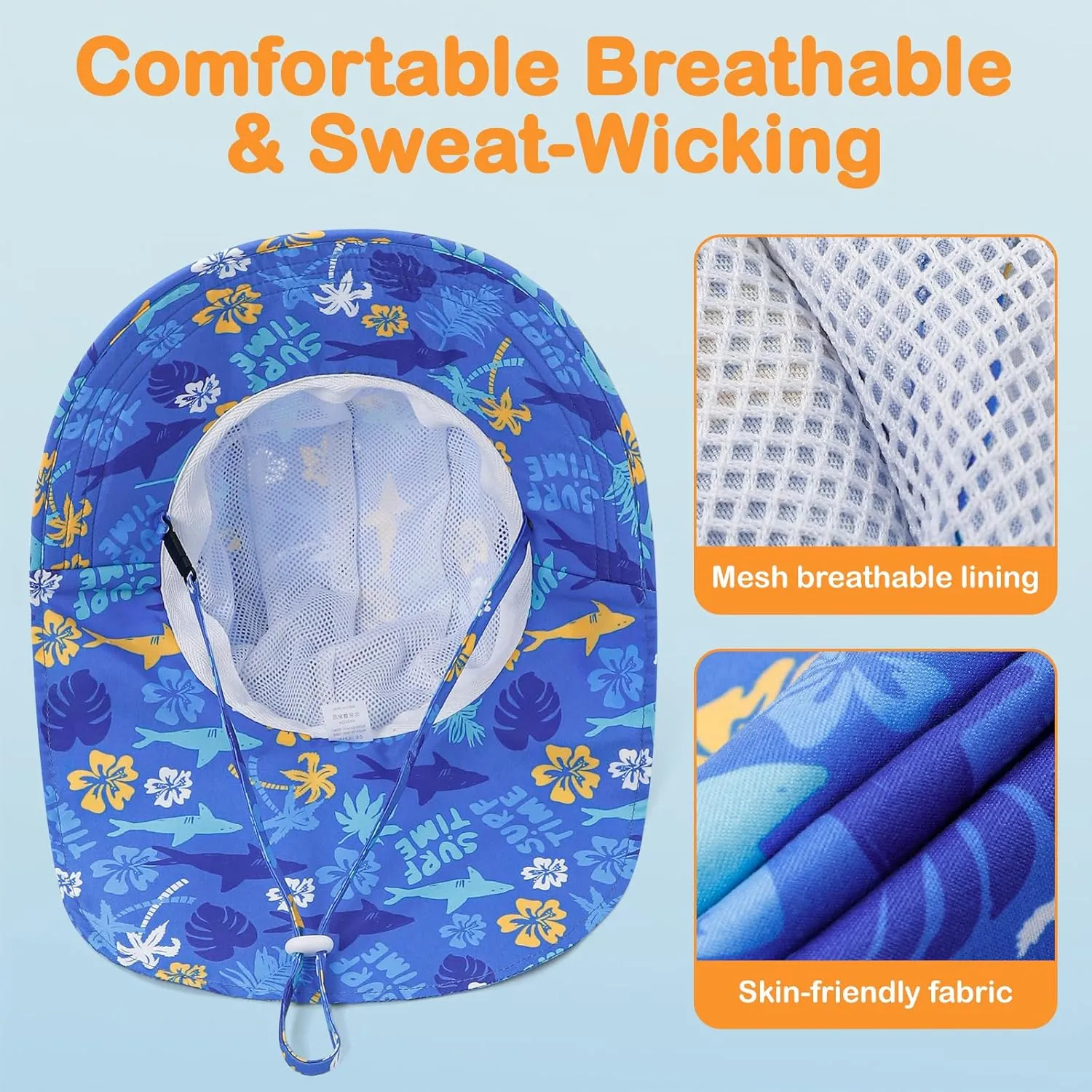 Baby Sun Hat UPF 50  Mesh Liner Toddler Bucket Hats with Wide Brim Neck Flap for Outdoor Beach Swim
