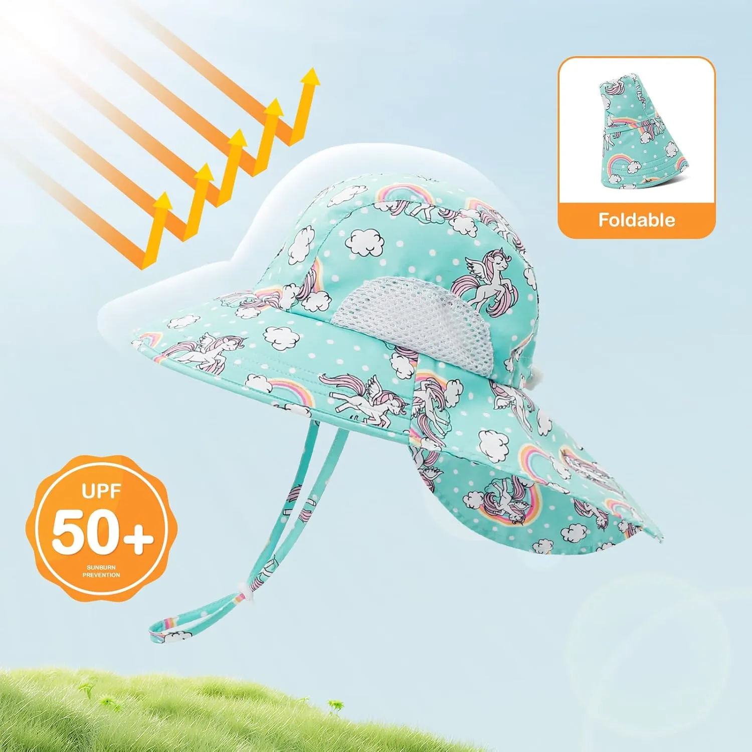 Baby Sun Hat UPF 50  Mesh Liner Toddler Bucket Hats with Wide Brim Neck Flap for Outdoor Beach Swim