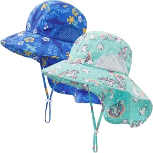 Baby Sun Hat UPF 50  Mesh Liner Toddler Bucket Hats with Wide Brim Neck Flap for Outdoor Beach Swim
