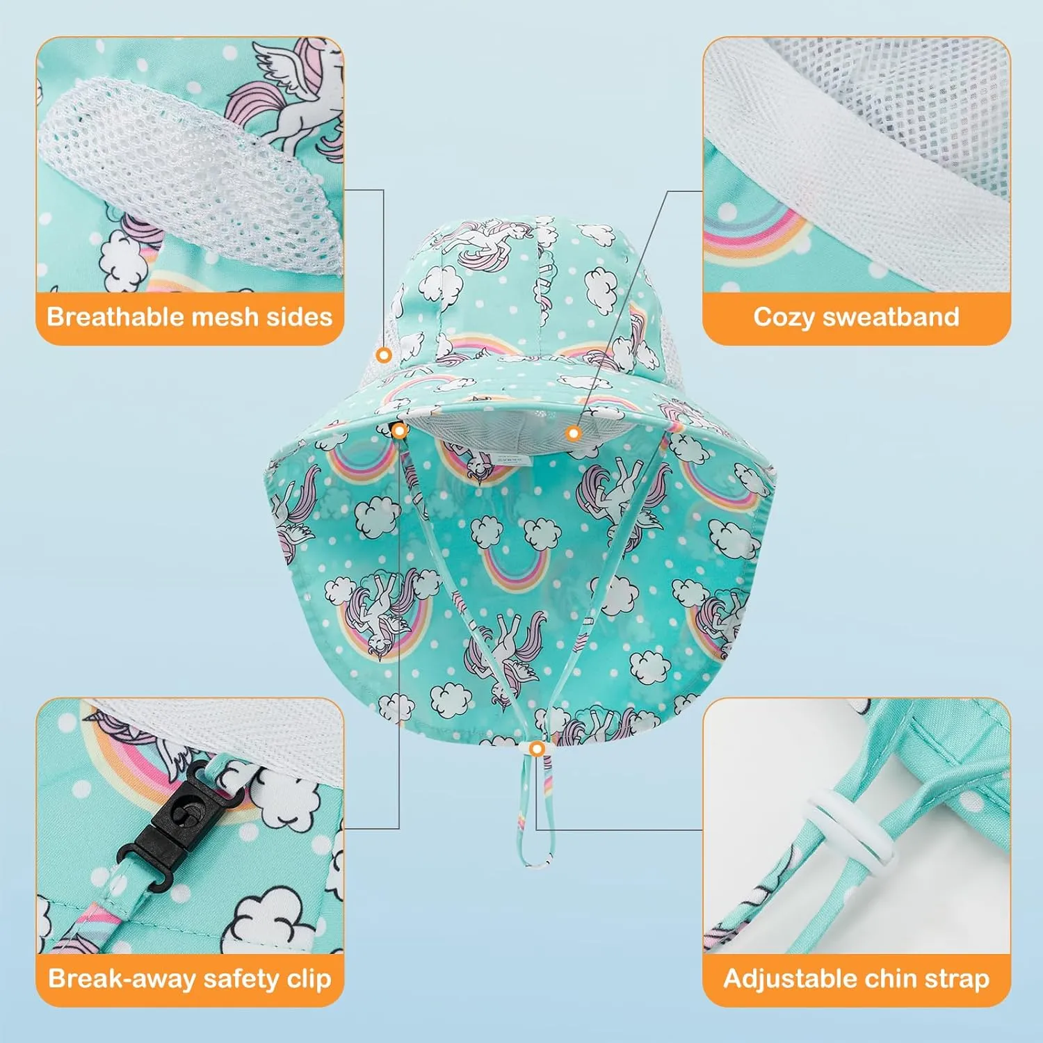 Baby Sun Hat UPF 50  Mesh Liner Toddler Bucket Hats with Wide Brim Neck Flap for Outdoor Beach Swim