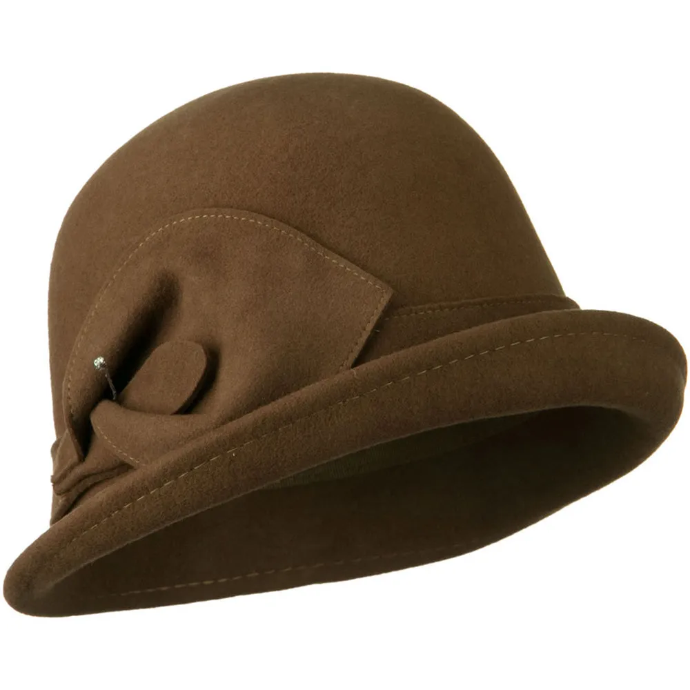 Cloche Wool Felt Lily Accent with Rhinestone Stem Hat