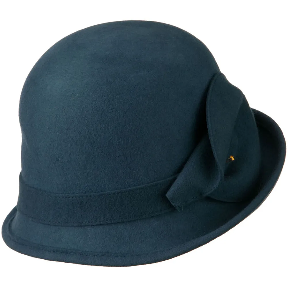 Cloche Wool Felt Lily Accent with Rhinestone Stem Hat