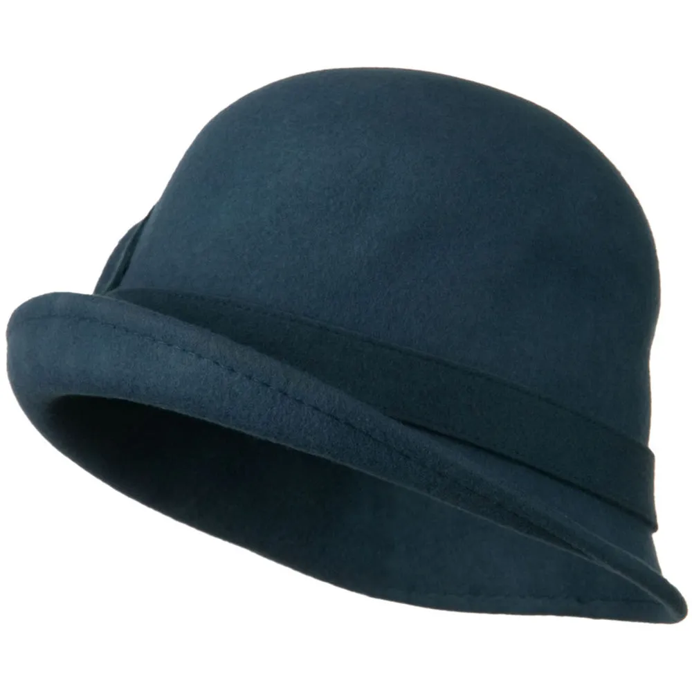 Cloche Wool Felt Lily Accent with Rhinestone Stem Hat
