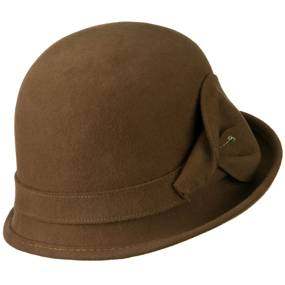 Cloche Wool Felt Lily Accent with Rhinestone Stem Hat