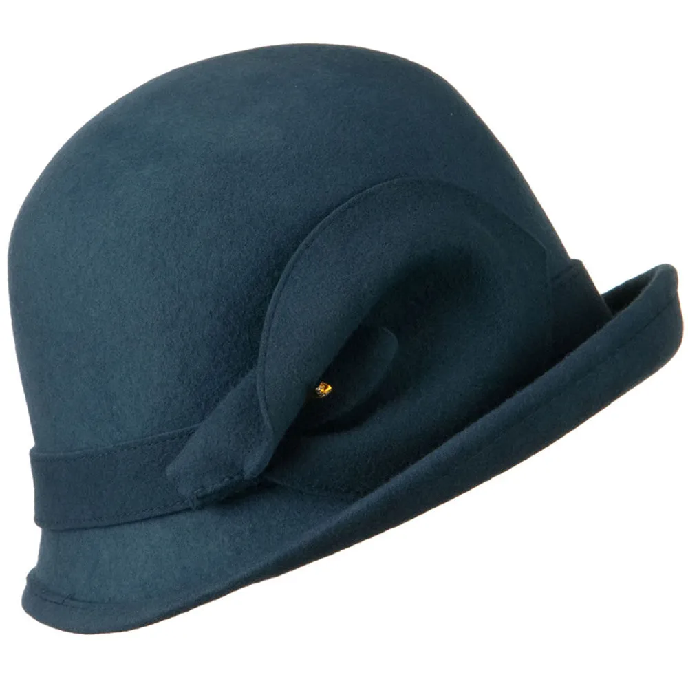 Cloche Wool Felt Lily Accent with Rhinestone Stem Hat