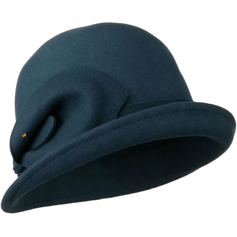 Cloche Wool Felt Lily Accent with Rhinestone Stem Hat