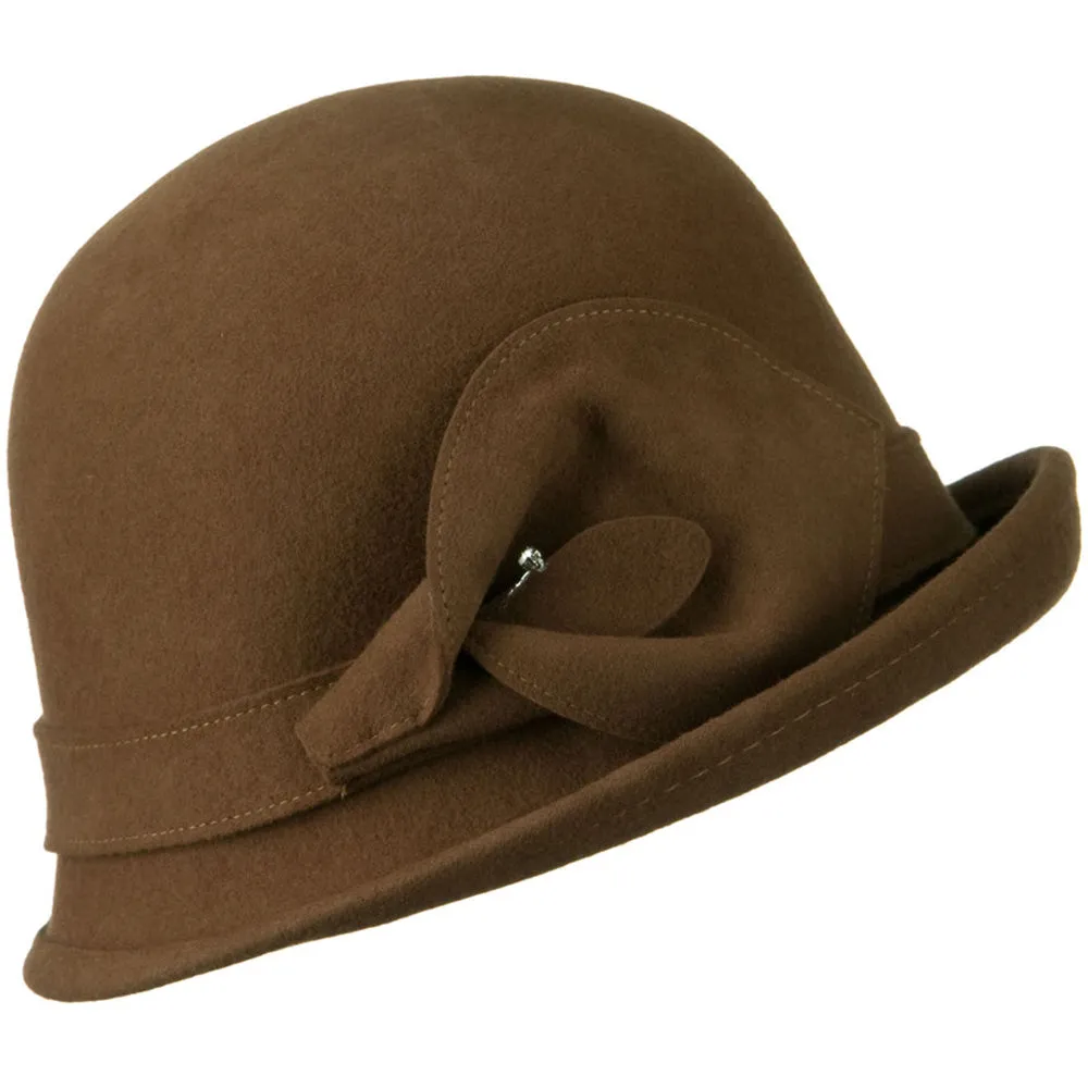 Cloche Wool Felt Lily Accent with Rhinestone Stem Hat