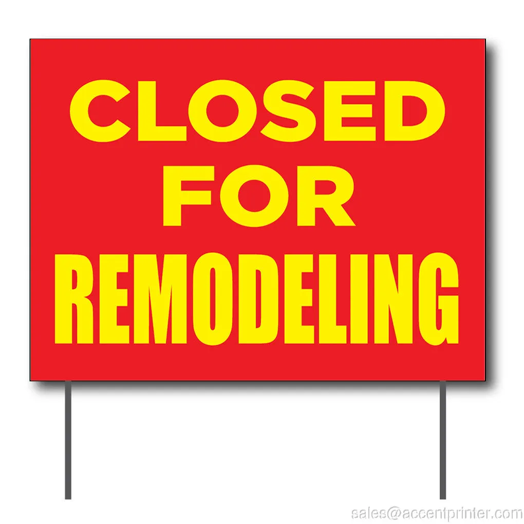 Closed For Remodeling Curbside Sign, 24"w x 18"h, Full Color Double Sided