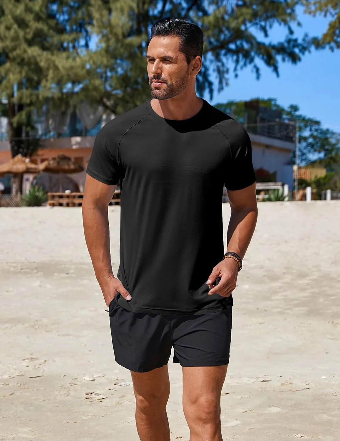COOFANDY Mens Swim Shirt Short Sleeve UPF 50  Sun Protection Shirt Rah Guard Athletic Quick Dry T Shirts