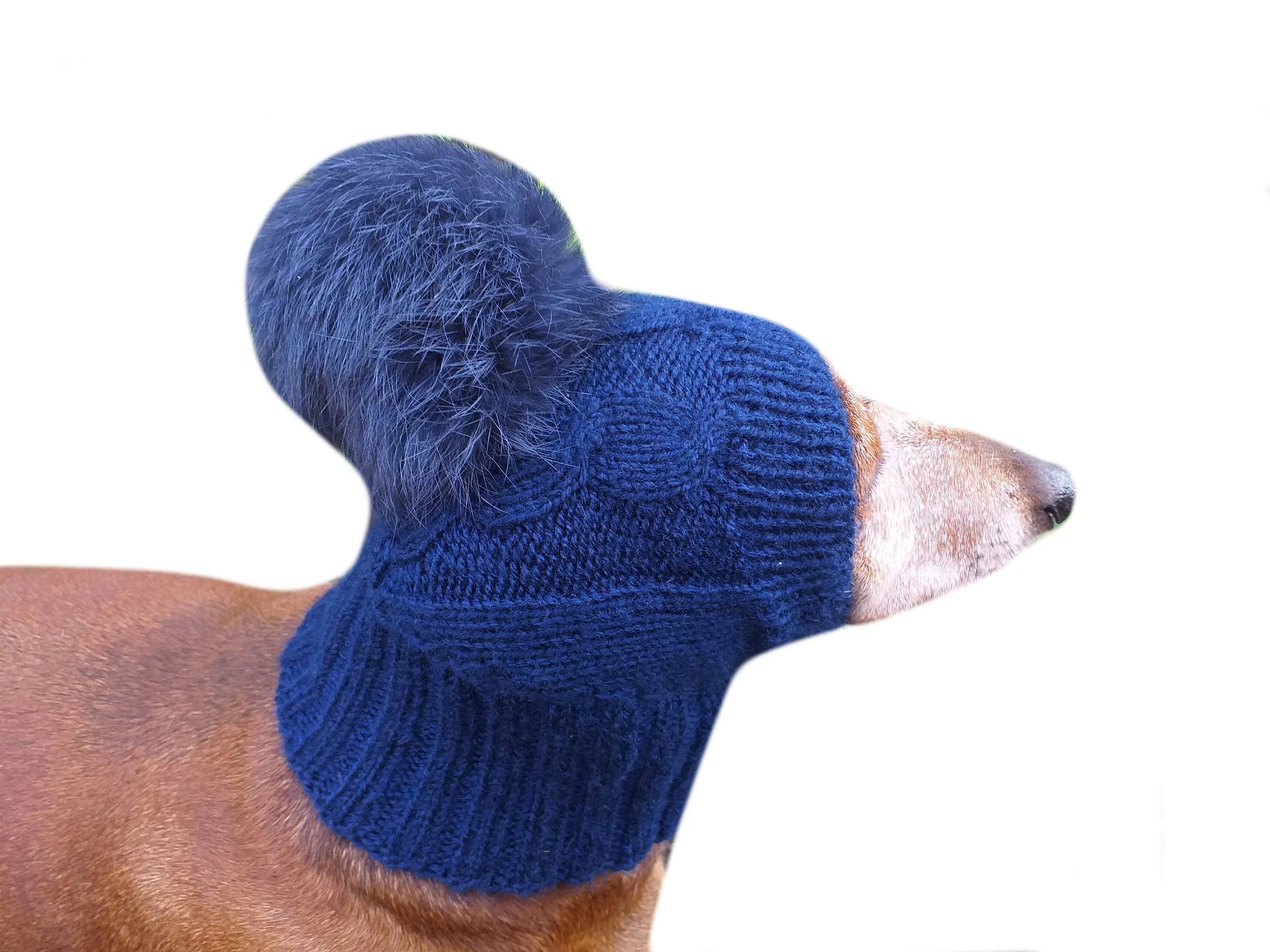 Dachshund winter hat with pompom rabbit