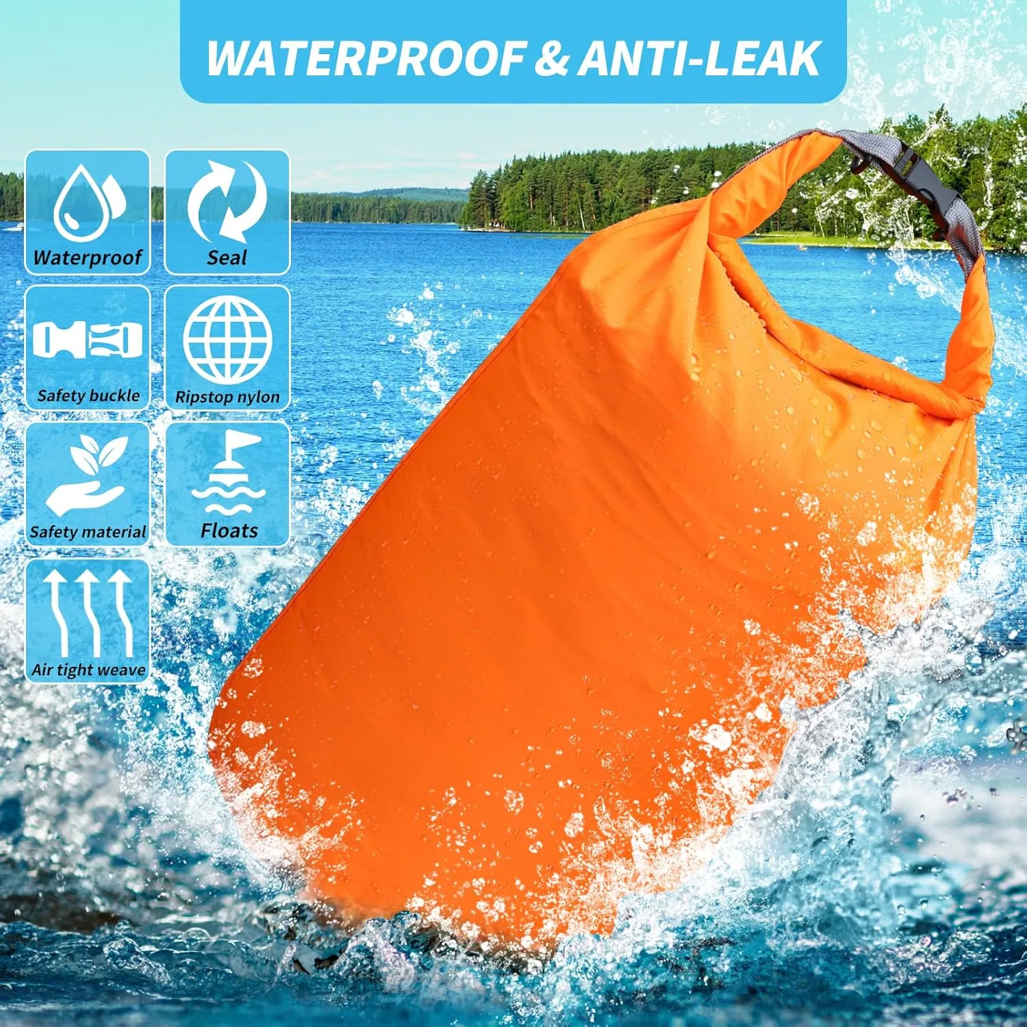 Dry Bag Set, Waterproof Small Lightweight Dry Bags for Paddle Board Kayaking, Fishing, Camping (Orange, 20L 2Pack)