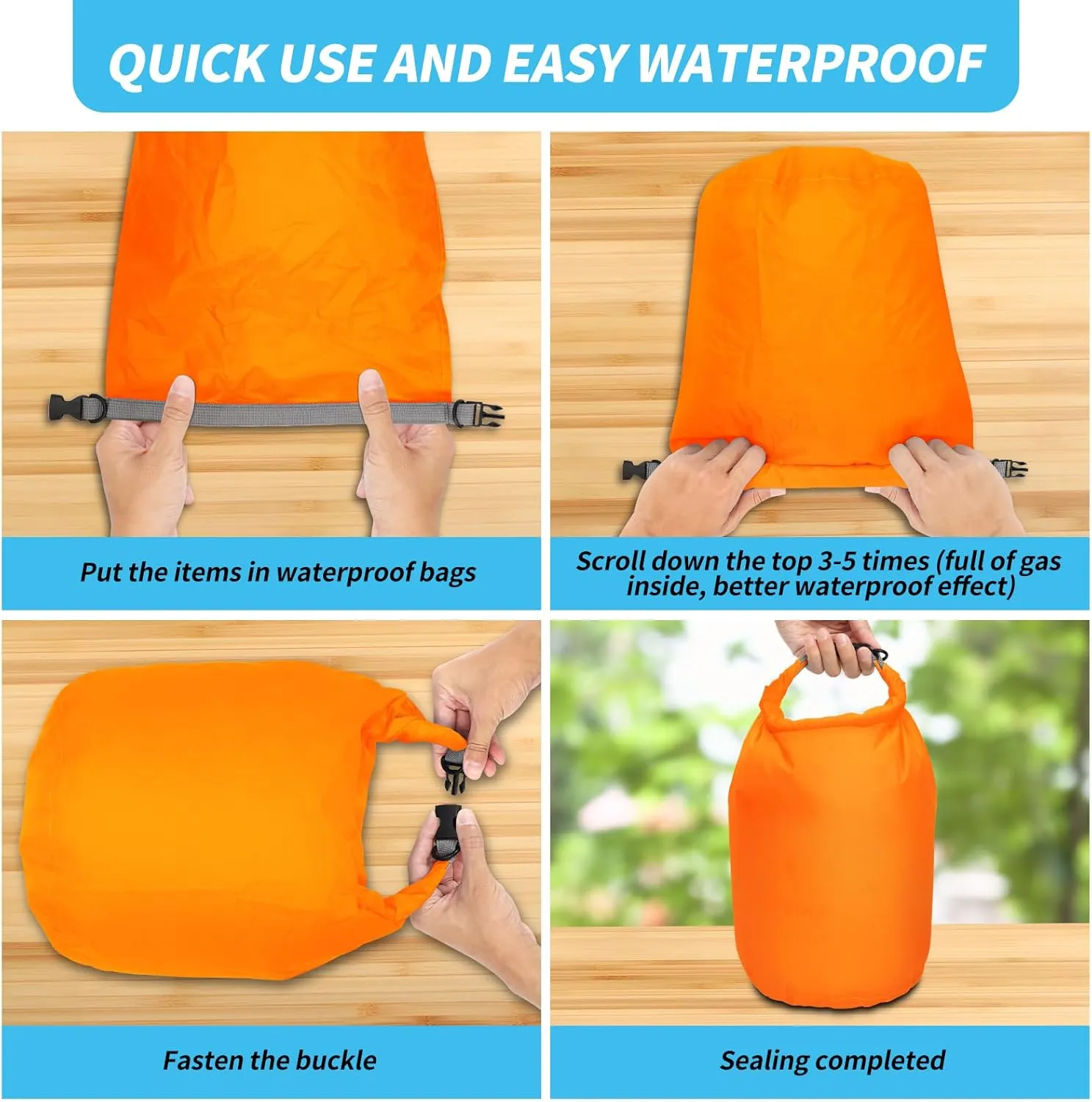 Dry Bag Set, Waterproof Small Lightweight Dry Bags for Paddle Board Kayaking, Fishing, Camping (Orange, 20L 2Pack)