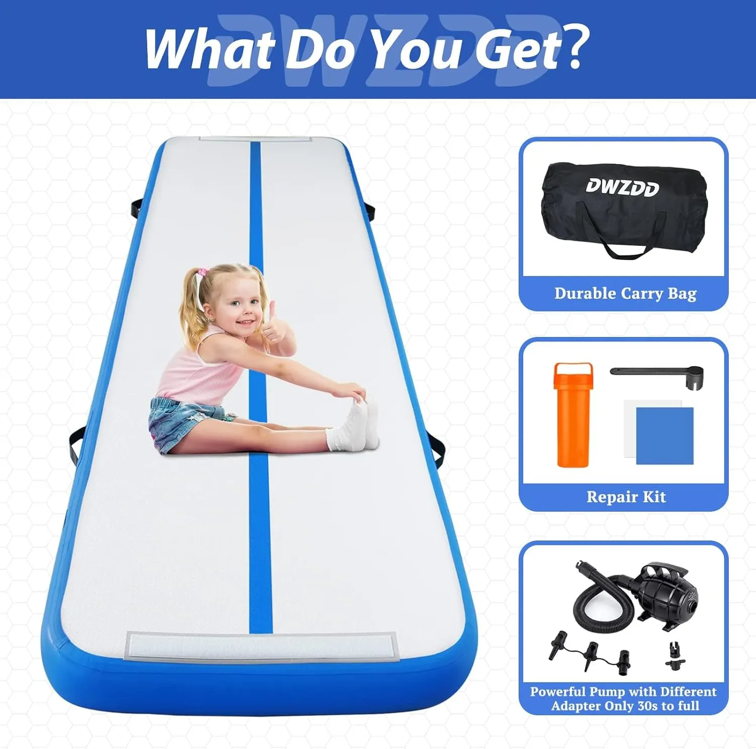 Dwzdd Gymnastics Air Mat 10ft/13ft/16ft/20ft Tumbling Mat Inflatable Gymnastics Tumble Track for Home/Gym/Training/Cheerleading/Water with Electric Pump