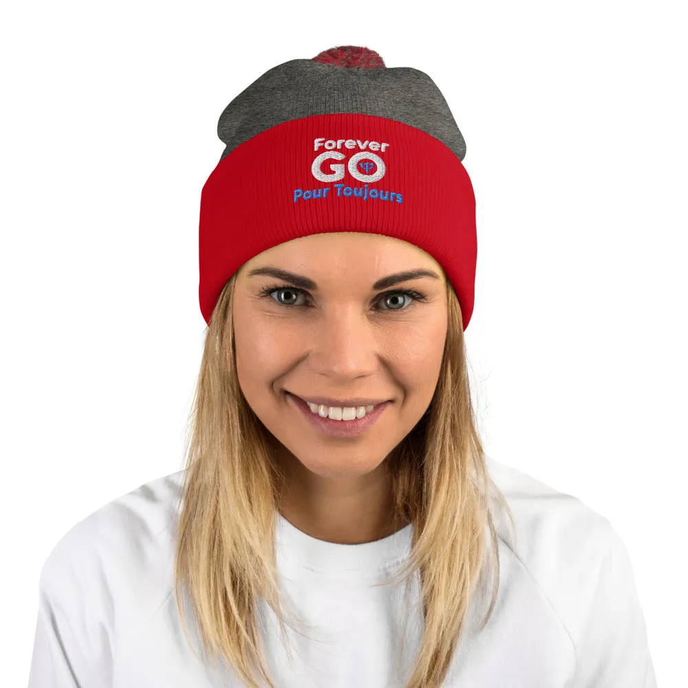 Forever GO Pom-Pom Beanie -Stay warm in style for the winter! Blue and White