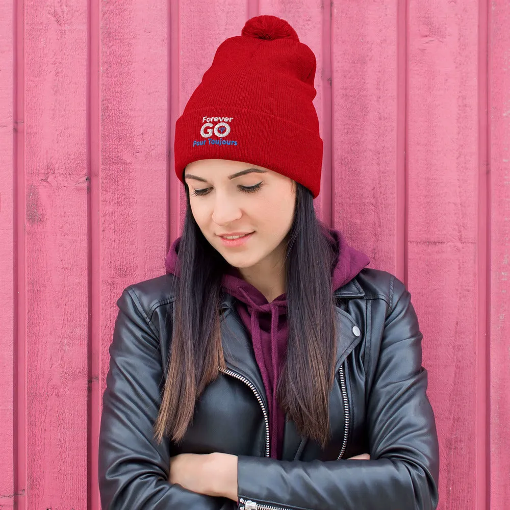 Forever GO Pom-Pom Beanie -Stay warm in style for the winter! Blue and White