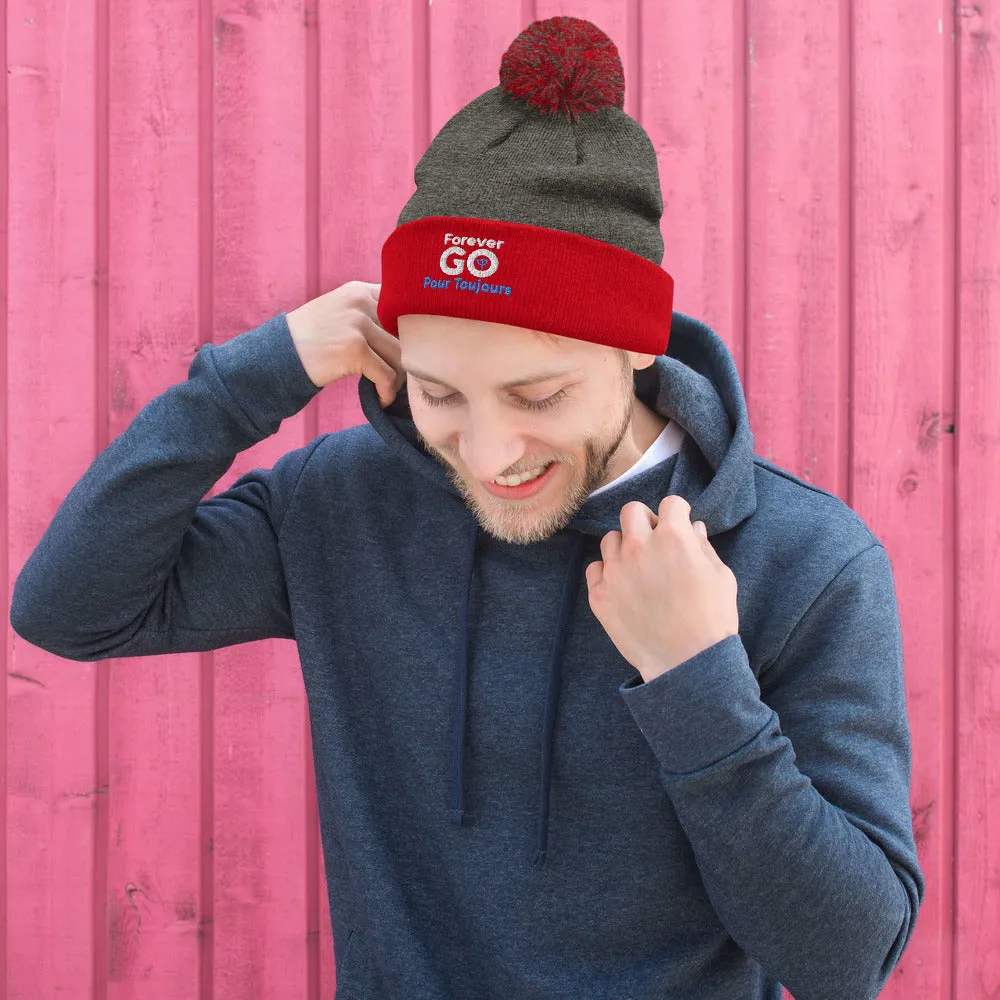 Forever GO Pom-Pom Beanie -Stay warm in style for the winter! Blue and White