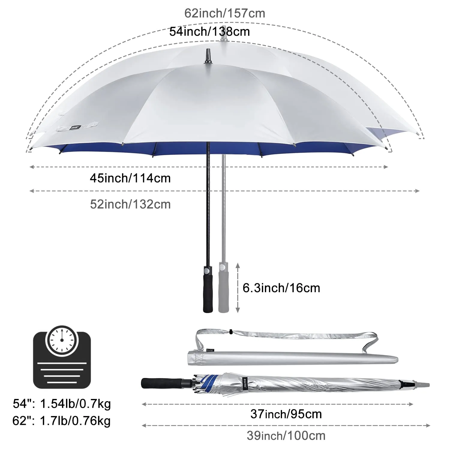 G4Free 54/62 Inch Windproof UV Protection Golf Umbrella