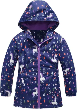 Girls Rain Jacket, Windbreaker Kids Raincoat Waterproof Zip Jacket with Fleece Liner