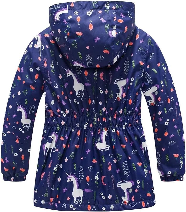 Girls Rain Jacket, Windbreaker Kids Raincoat Waterproof Zip Jacket with Fleece Liner