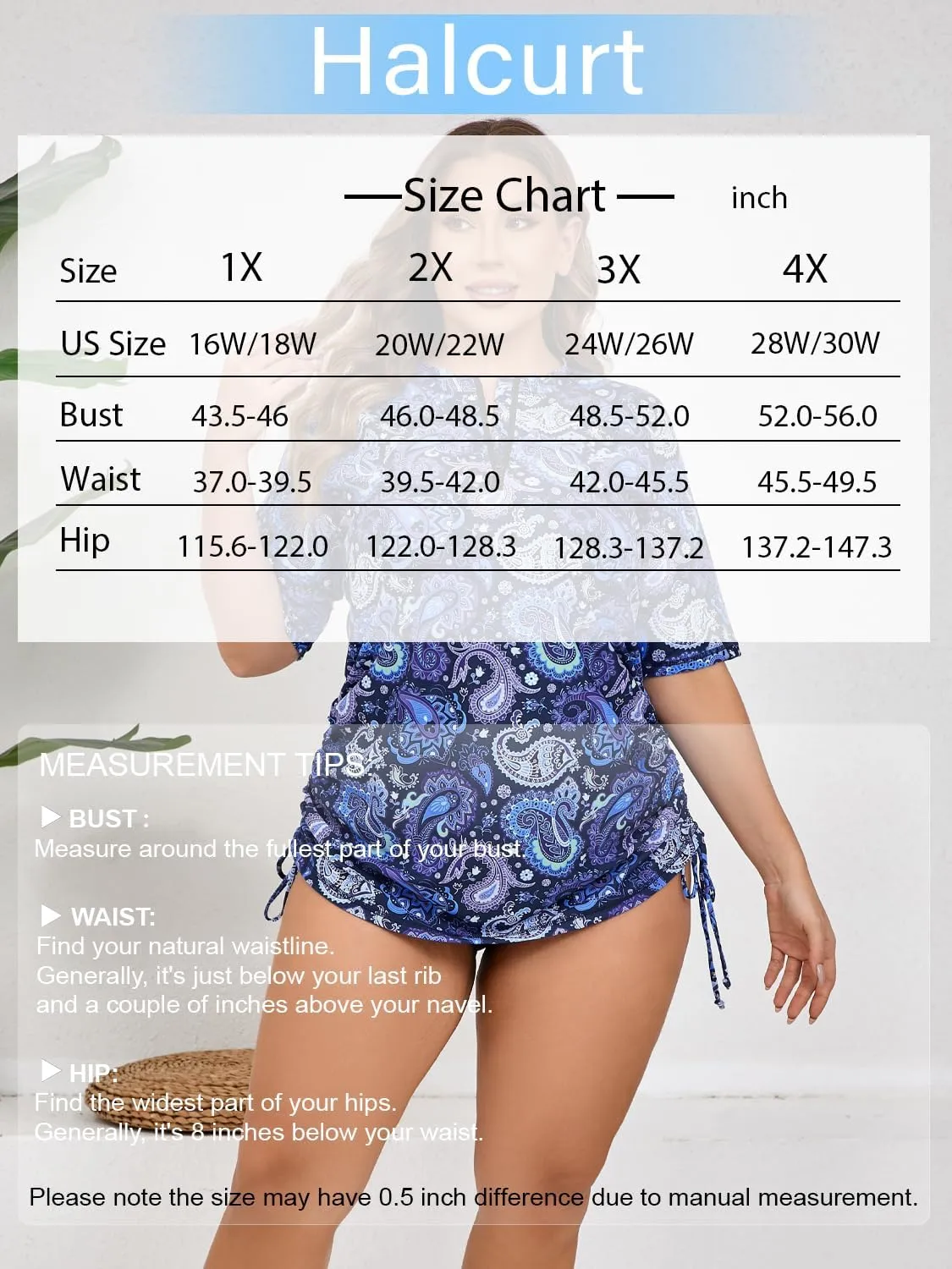 Halcurt Women's Plus Size Half Zip Short Sleeve Rash Guard Swim Top Drawstring Swim Shirt UPF50  Swimsuit
