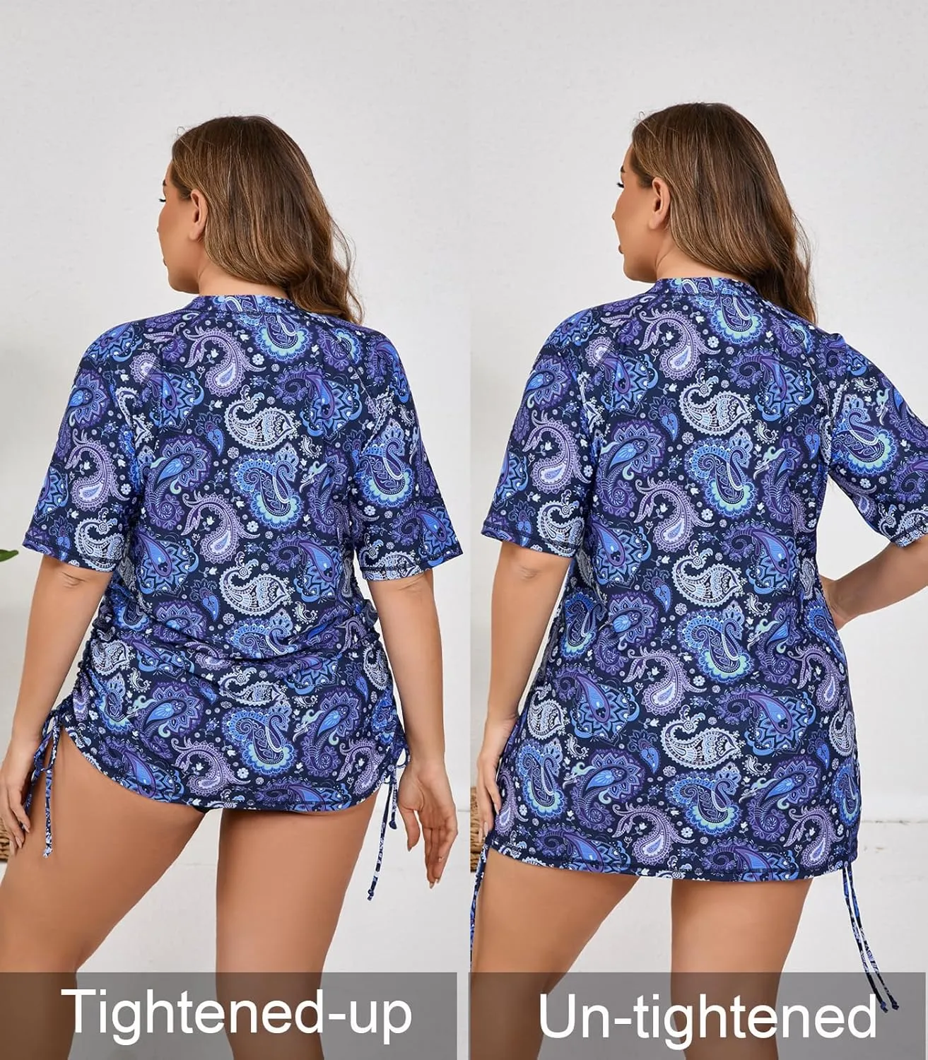 Halcurt Women's Plus Size Half Zip Short Sleeve Rash Guard Swim Top Drawstring Swim Shirt UPF50  Swimsuit