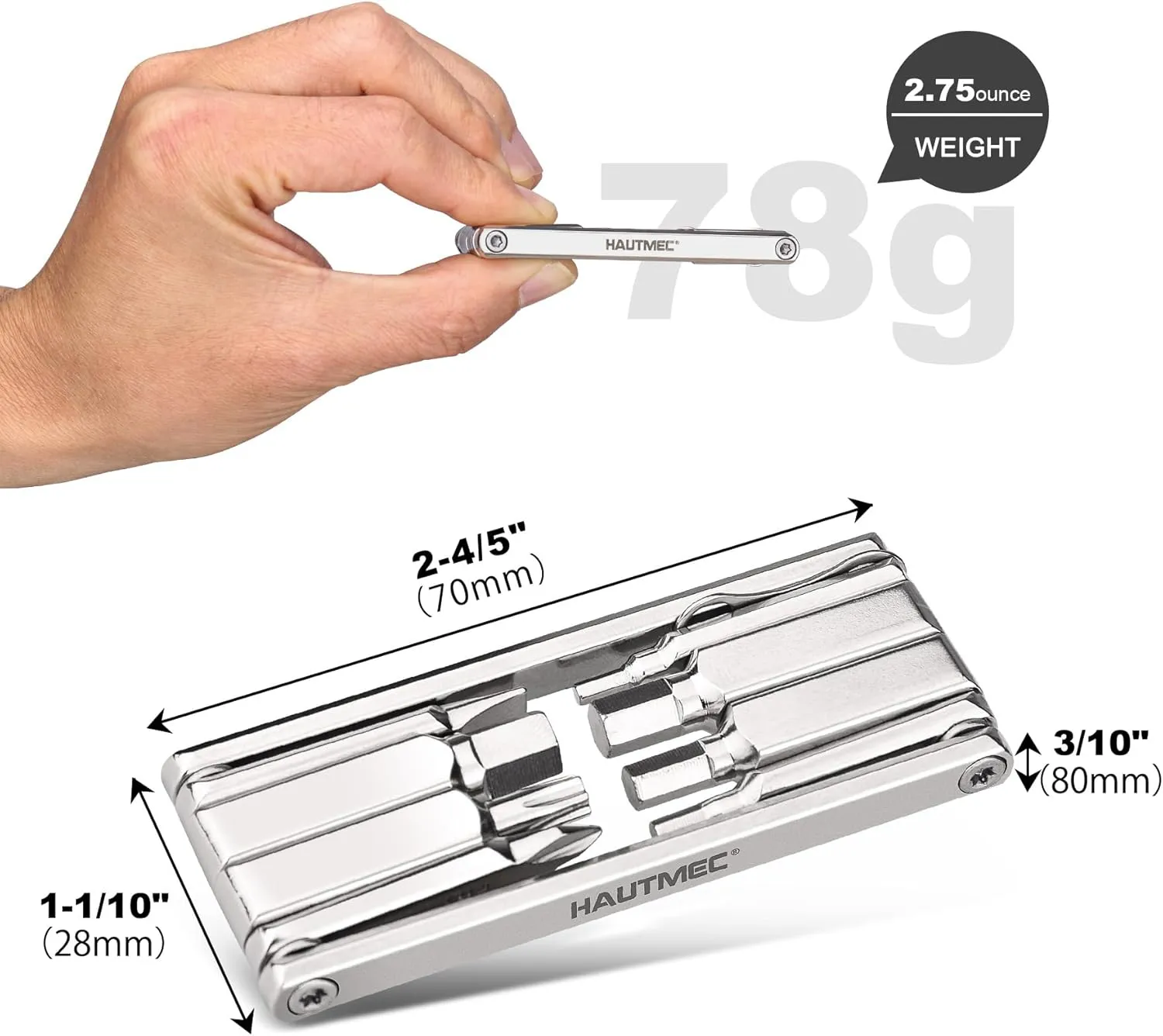HAUTMEC 9 in 1 Bike Multitool, Mini Bike Repair Tool Kit for Road and Mountain Bikes, Lightweight Stainless Steel Bike Tool With 2/3/4/6mm Inner Hexagon and Phillips Screwdriver Multitool HT0418-BT
