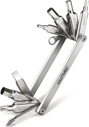 HAUTMEC 9 in 1 Bike Multitool, Mini Bike Repair Tool Kit for Road and Mountain Bikes, Lightweight Stainless Steel Bike Tool With 2/3/4/6mm Inner Hexagon and Phillips Screwdriver Multitool HT0418-BT