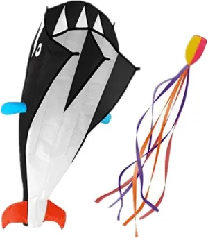 IMAGE Large 3D Blue Black Red Orange Dolphin Kite for Adult, 82.67in*10.62in Frameless Soft Parafoil Giant Kite Easy to Fly Beginners and Perfect for The Beach, Family Activity