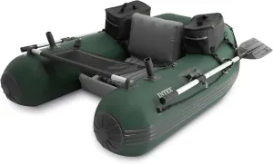 INTEX Big Catch Pro Inflatable Fishing Float Tube, Includes 54in Boat Oars, High-Output Pump, Detachable Fishing Rod Holders, Mesh Fish Ruler, Heavy Duty Backpack, Storage Bag, 308lb Weight Capacity