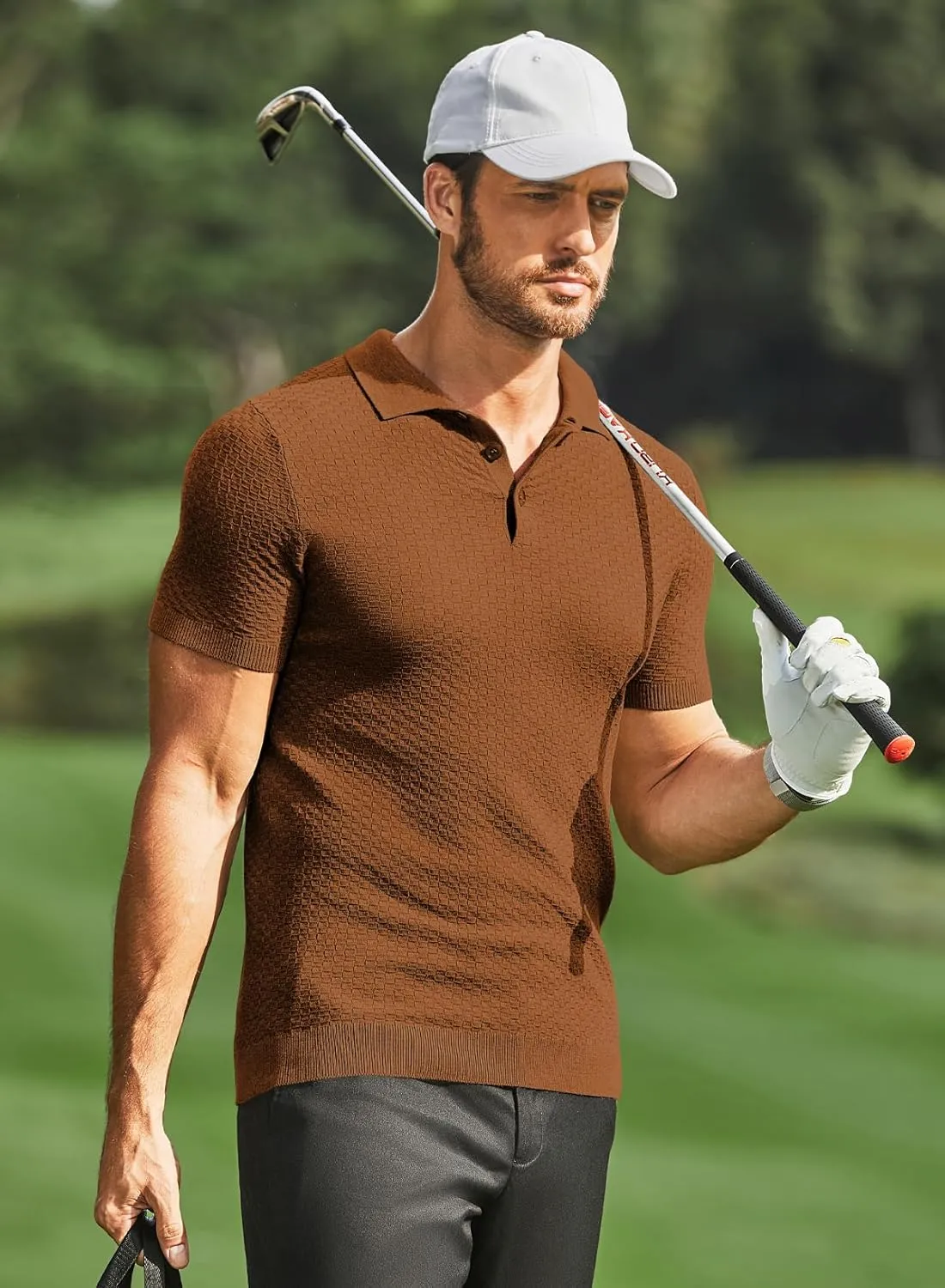 JMIERR Mens Knit Polo Shirts Classic Button Basic Textured T Shirts Casual Slim Fit Short Sleeve Summer Golf Tee Shirt