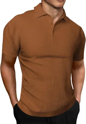 JMIERR Mens Knit Polo Shirts Classic Button Basic Textured T Shirts Casual Slim Fit Short Sleeve Summer Golf Tee Shirt