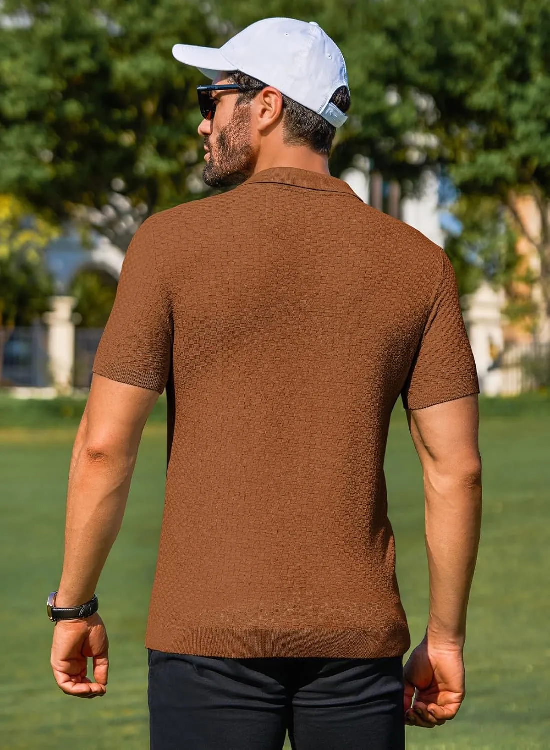 JMIERR Mens Knit Polo Shirts Classic Button Basic Textured T Shirts Casual Slim Fit Short Sleeve Summer Golf Tee Shirt