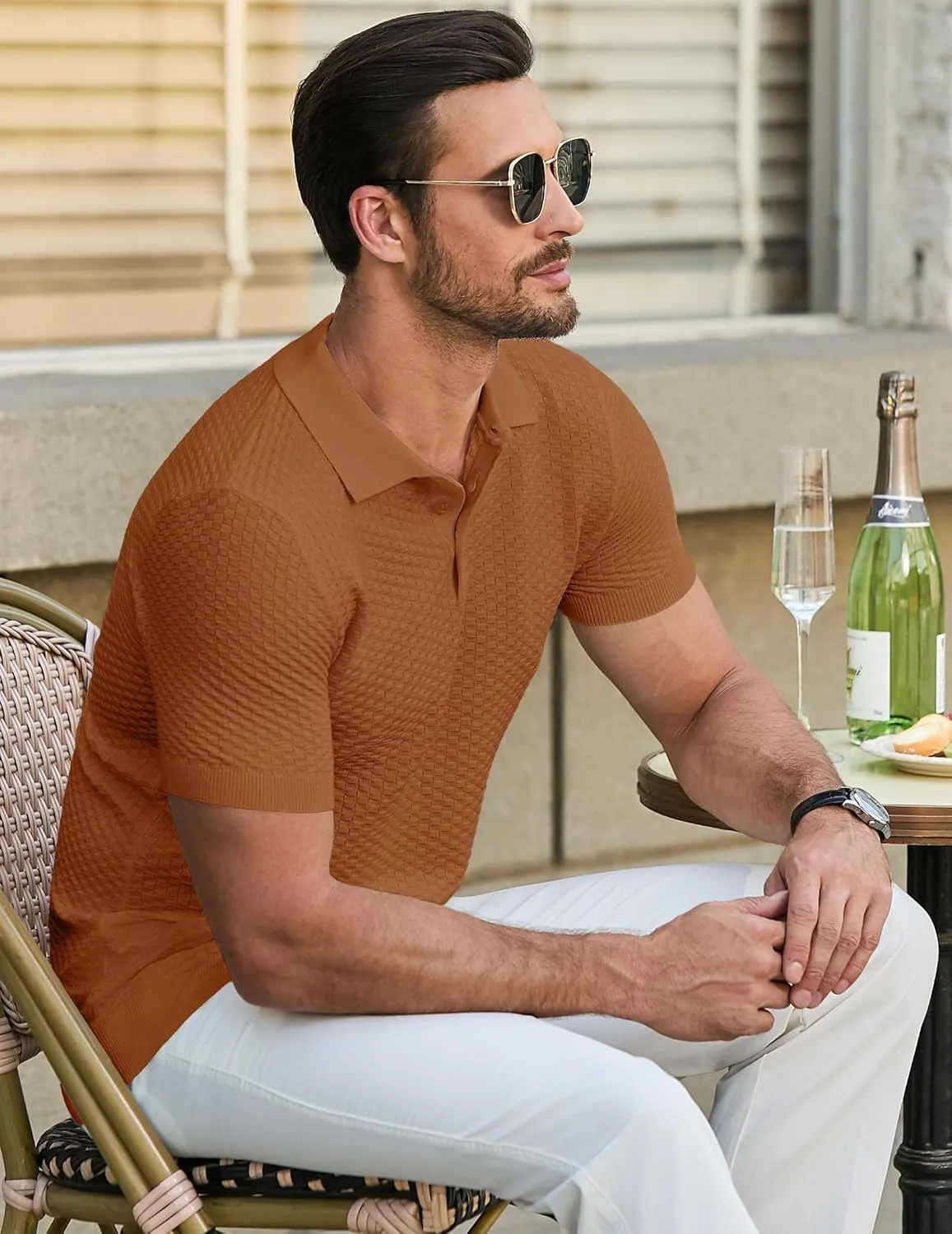 JMIERR Mens Knit Polo Shirts Classic Button Basic Textured T Shirts Casual Slim Fit Short Sleeve Summer Golf Tee Shirt