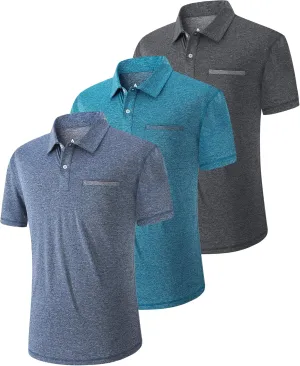 Little Beauty 3 Pack Mens Polo Shirts with Pocket Short Sleeve Golf Shirt Moisture Wicking Summer Casual Shirt