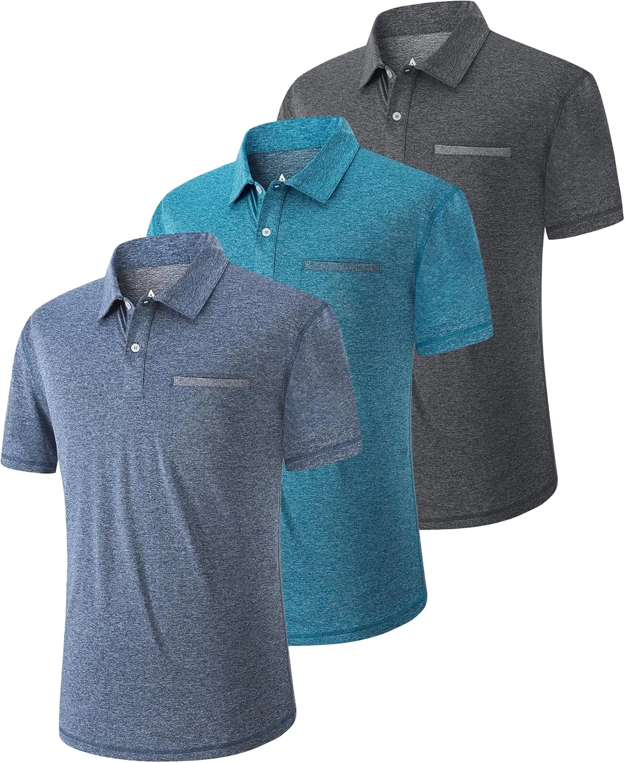 Little Beauty 3 Pack Mens Polo Shirts with Pocket Short Sleeve Golf Shirt Moisture Wicking Summer Casual Shirt
