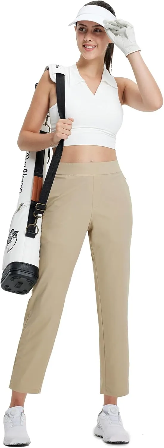 M MAELREG Women's Golf Pants with Zip Pockets 7/8 Ankle Stretch Lightweight Sweatpants for Athletic Hiking Travel Work Lounge