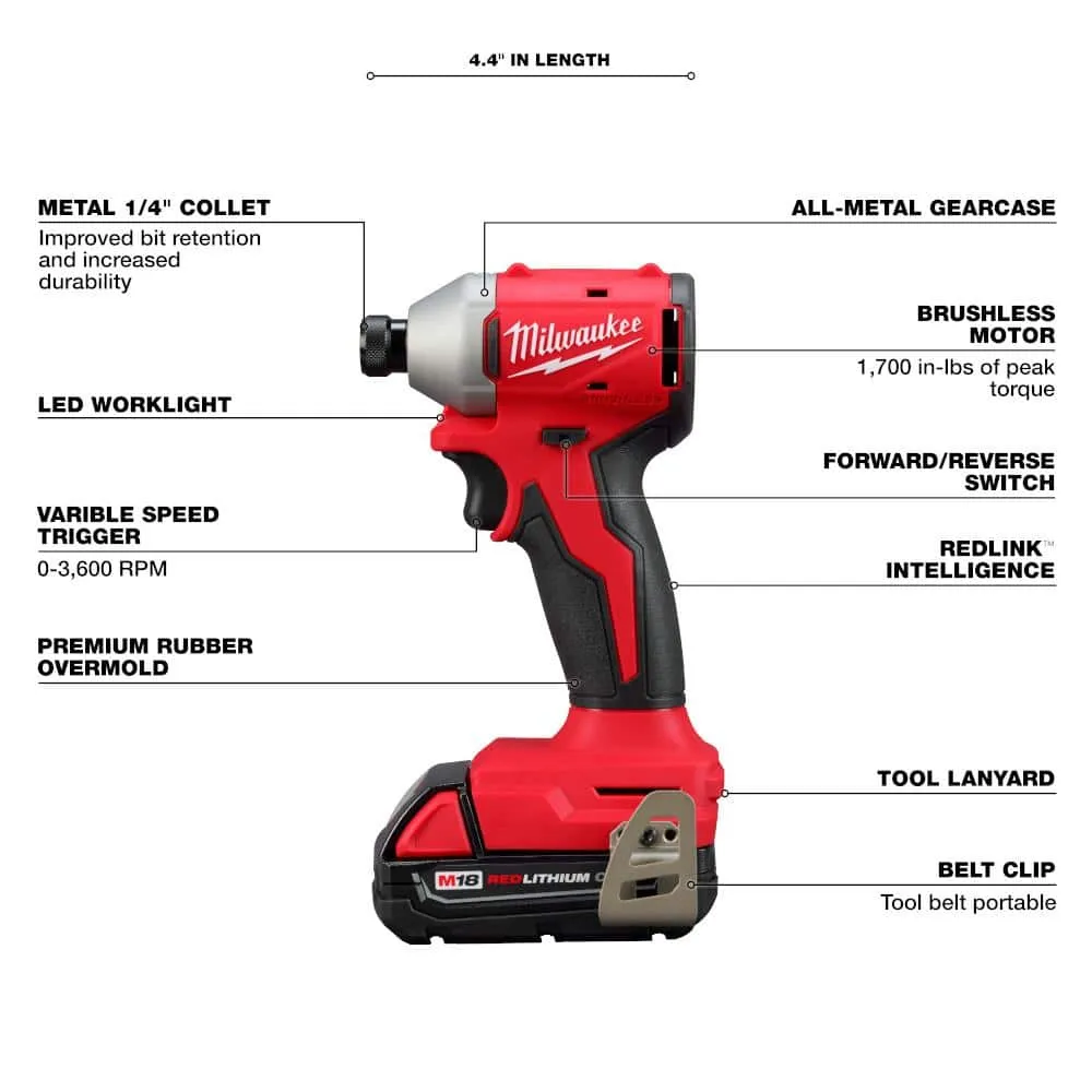 M18 Compact 1/4 in Hex Impact Driver Kit - Battery, Charger & Tool Bag