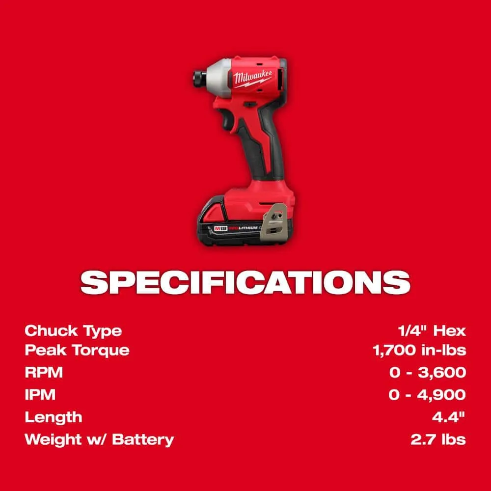 M18 Compact 1/4 in Hex Impact Driver Kit - Battery, Charger & Tool Bag