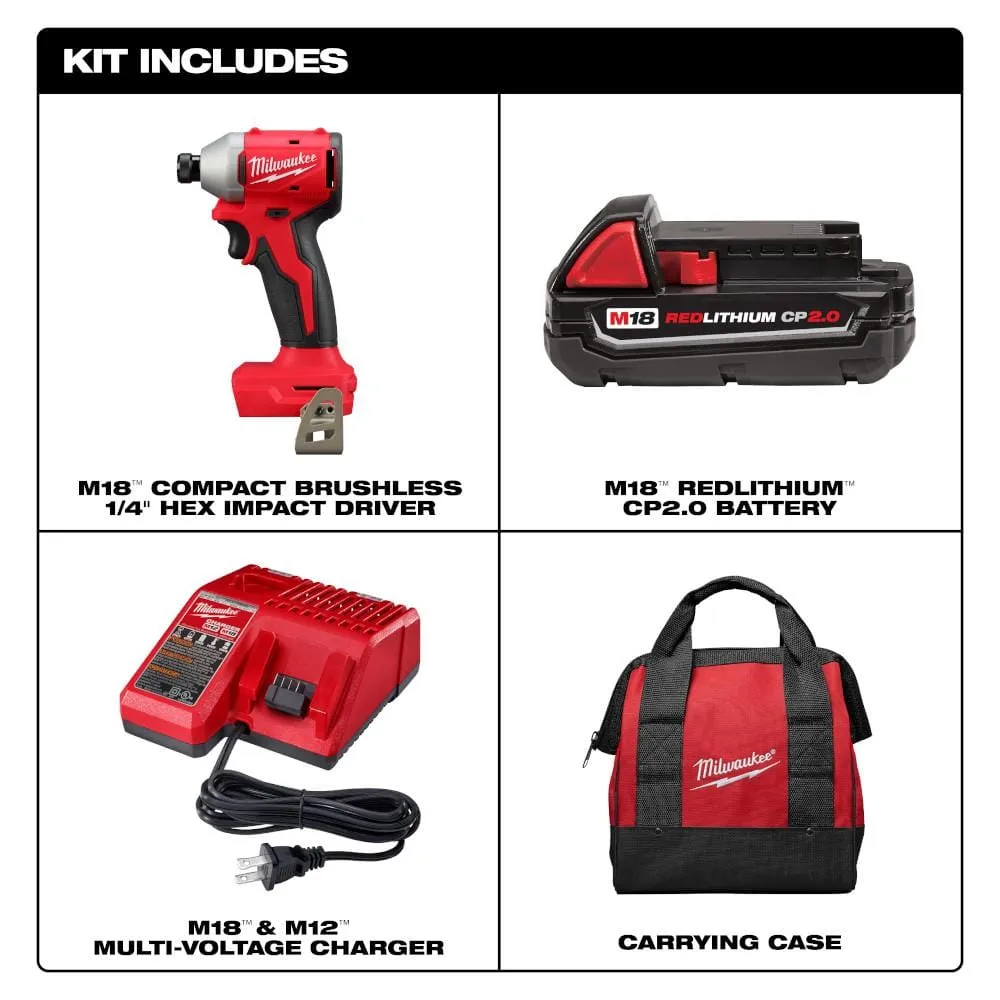 M18 Compact 1/4 in Hex Impact Driver Kit - Battery, Charger & Tool Bag