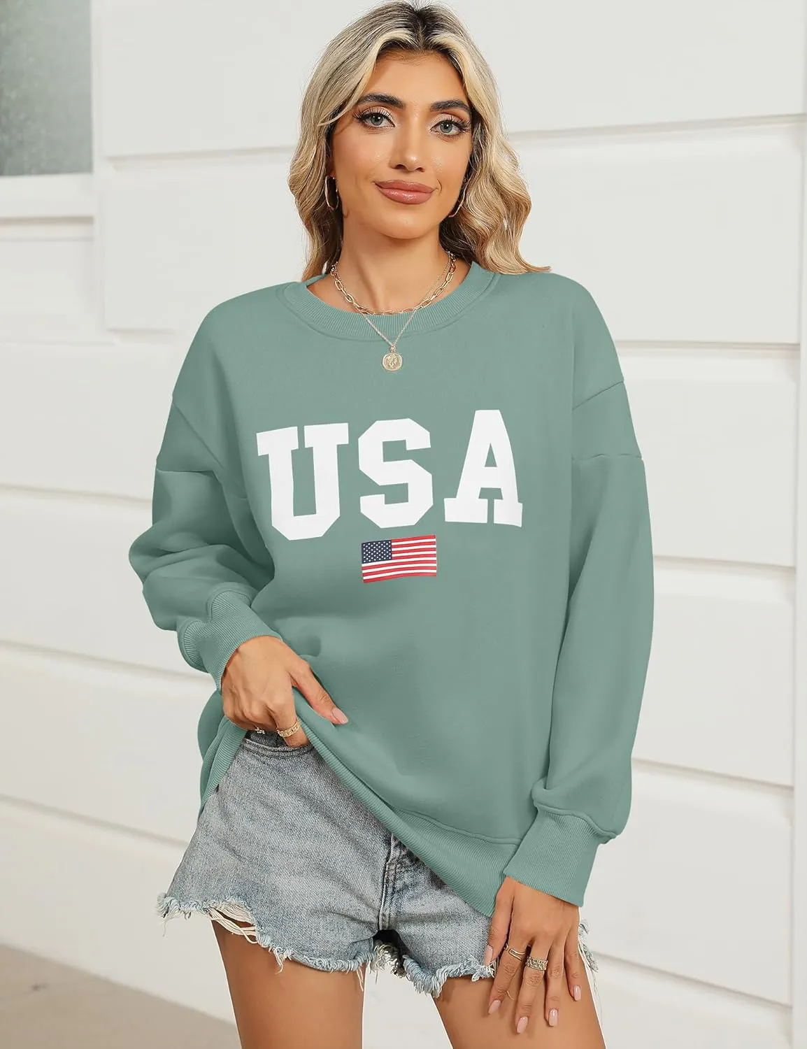 Micoson Women's Oversized Graphic Letter Print Sweatshirts Crewneck Fleece Pullover Tops Fall Winter Fashion Clothes 2024