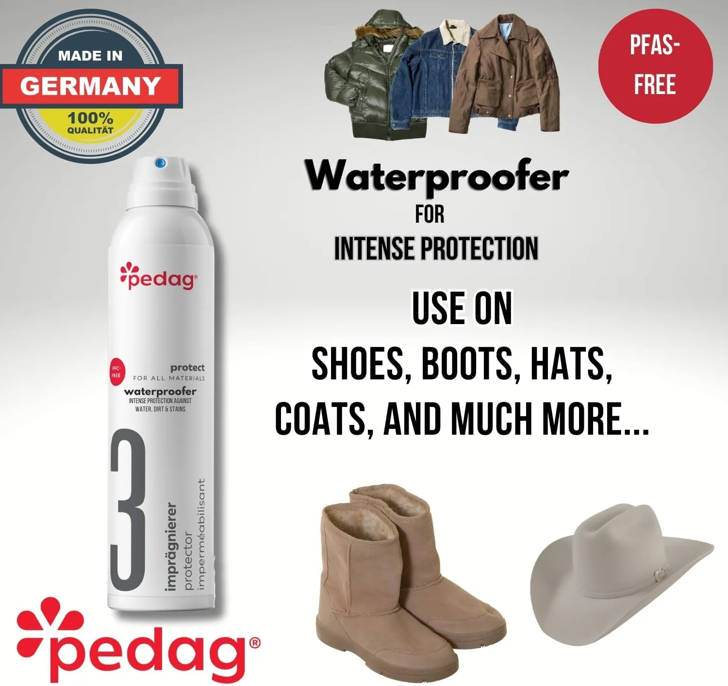 Pedag PFAS-Free Waterproofer | German Made | Heavy Duty Waterproof and Stain Repellent | Canvas & Fabric Spray Protector | Waterproofing Spray and Guard for Boots, Shoes, Tents, Hats, Jackets | 1 Can